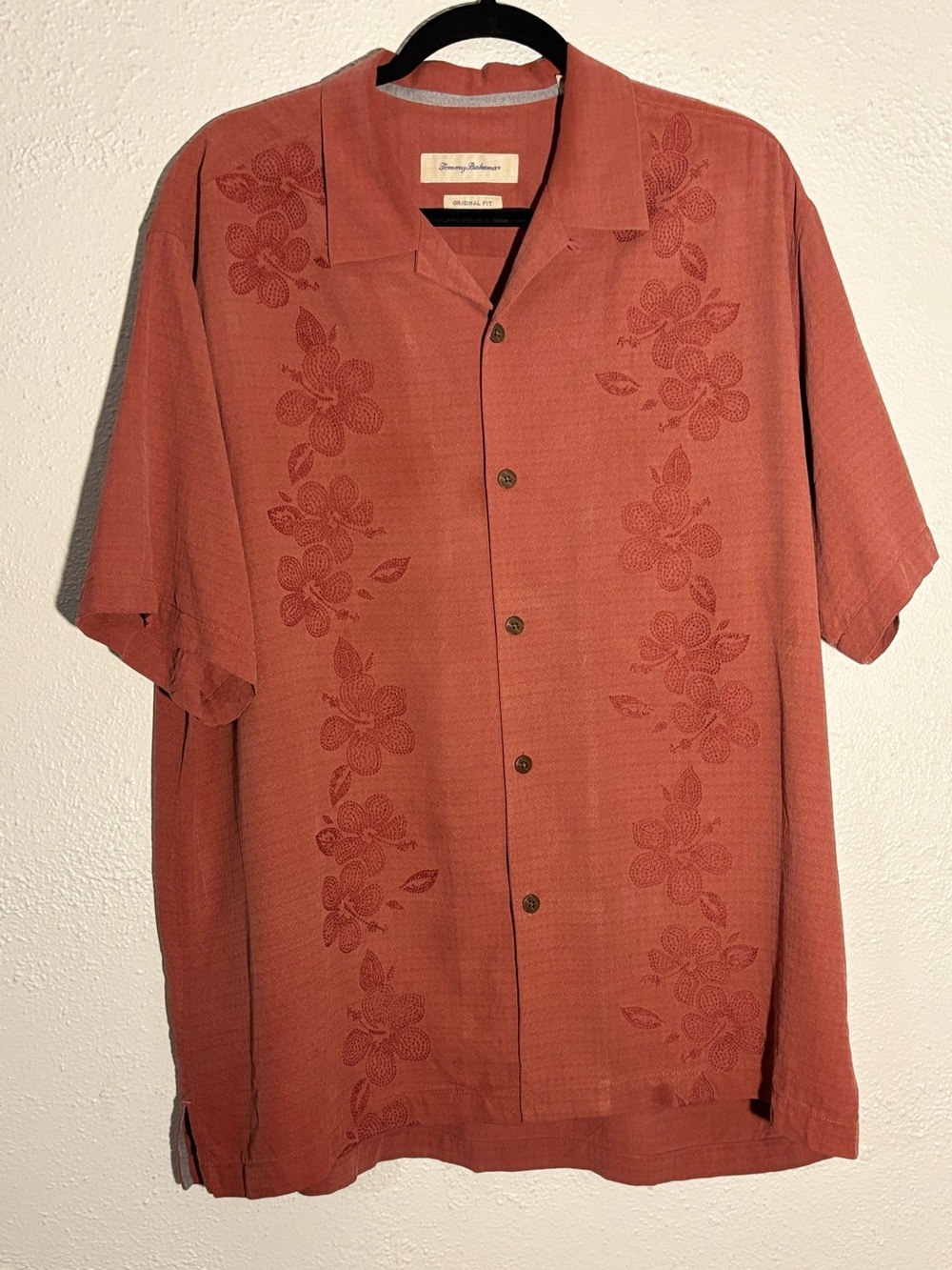 Tommy Bahama Red Floral Silk Camp Beach Shirt Size XL